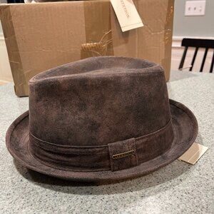 Radcliff Stetson Men XXL Brown Leather Water Repellent Porkpie‎ Hat